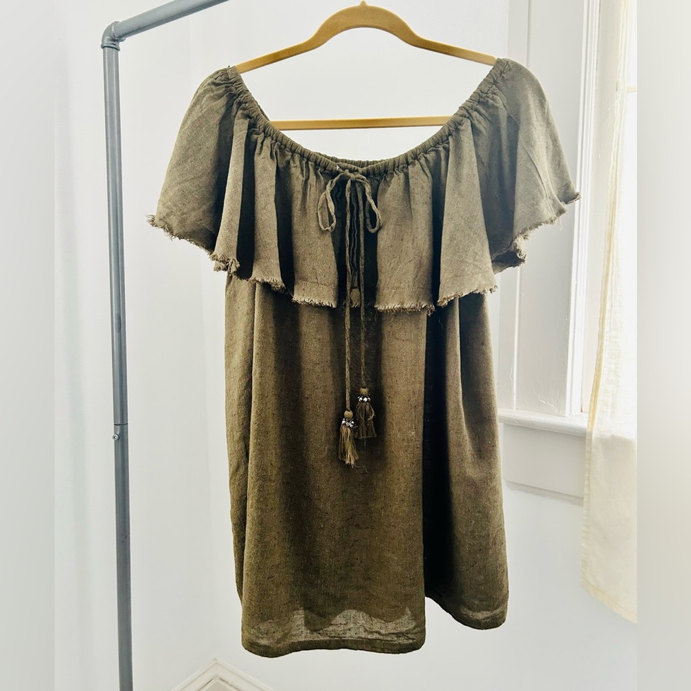 NWOT Free People Olive Green Off-Shoulder Tunic Top - Picture 2 of 4